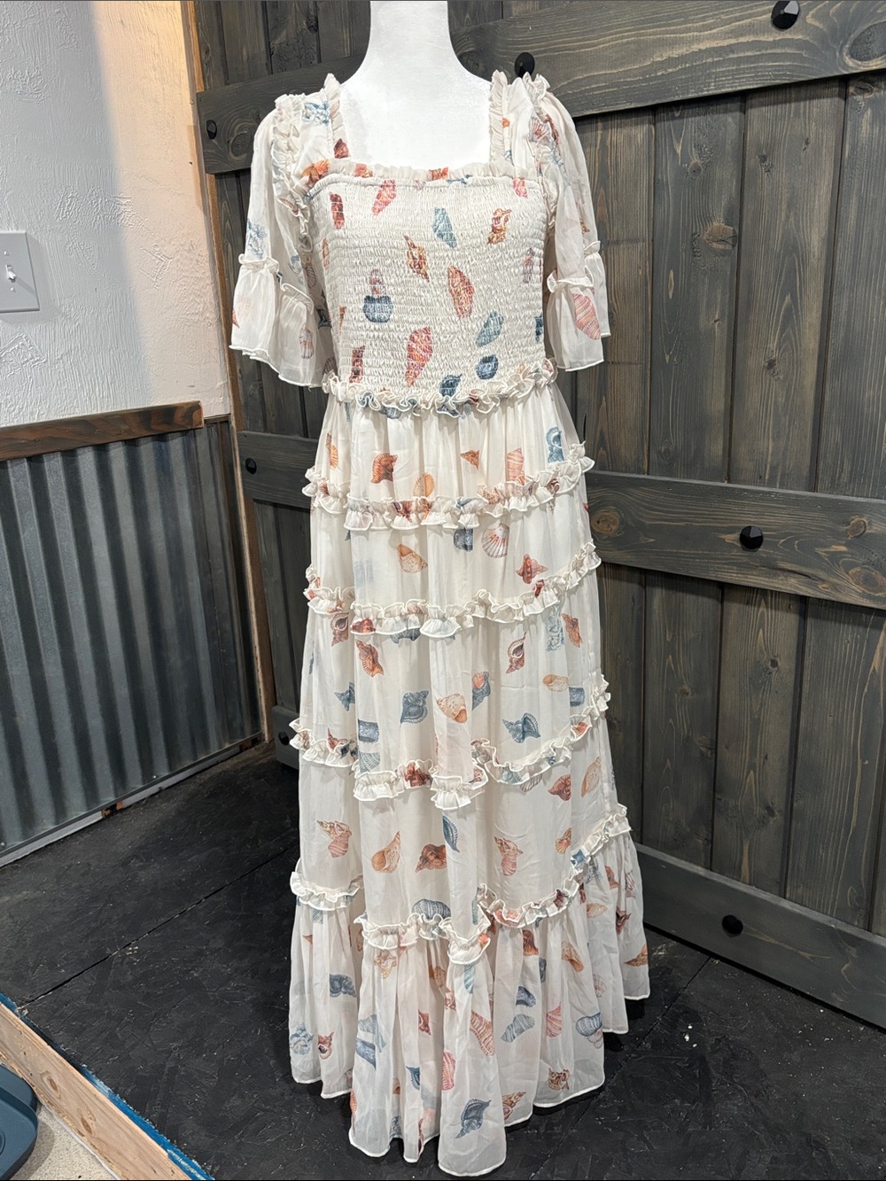 Jessakae Senna Smocked Tiered Maxi Dress in Ivory